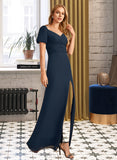 Charlie Sheath/Column V-neck Floor-Length Chiffon Bridesmaid Dress With Split Front UKP0016526