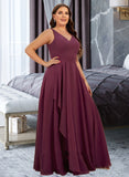 Patsy A-Line V-neck Floor-Length Chiffon Bridesmaid Dress With Split Front UKP0016527