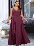 Patsy A-Line V-neck Floor-Length Chiffon Bridesmaid Dress With Split Front UKP0016527