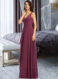 Patsy A-Line V-neck Floor-Length Chiffon Bridesmaid Dress With Split Front UKP0016527