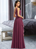 Patsy A-Line V-neck Floor-Length Chiffon Bridesmaid Dress With Split Front UKP0016527