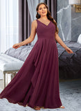 Patsy A-Line V-neck Floor-Length Chiffon Bridesmaid Dress With Split Front UKP0016527