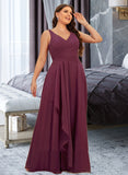 Patsy A-Line V-neck Floor-Length Chiffon Bridesmaid Dress With Split Front UKP0016527