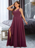 Patsy A-Line V-neck Floor-Length Chiffon Bridesmaid Dress With Split Front UKP0016527