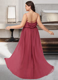 Jazlynn A-Line Cowl Neck Floor-Length Chiffon Bridesmaid Dress With Ruffle Split Front UKP0016529