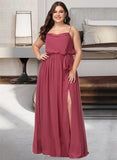 Jazlynn A-Line Cowl Neck Floor-Length Chiffon Bridesmaid Dress With Ruffle Split Front UKP0016529