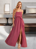 Jazlynn A-Line Cowl Neck Floor-Length Chiffon Bridesmaid Dress With Ruffle Split Front UKP0016529