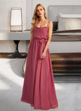 Jazlynn A-Line Cowl Neck Floor-Length Chiffon Bridesmaid Dress With Ruffle Split Front UKP0016529