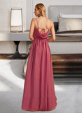 Jazlynn A-Line Cowl Neck Floor-Length Chiffon Bridesmaid Dress With Ruffle Split Front UKP0016529