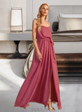 Jazlynn A-Line Cowl Neck Floor-Length Chiffon Bridesmaid Dress With Ruffle Split Front UKP0016529