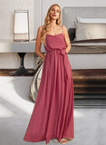 Jazlynn A-Line Cowl Neck Floor-Length Chiffon Bridesmaid Dress With Ruffle Split Front UKP0016529