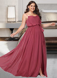 Jazlynn A-Line Cowl Neck Floor-Length Chiffon Bridesmaid Dress With Ruffle Split Front UKP0016529