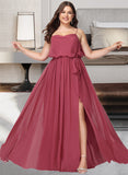 Jazlynn A-Line Cowl Neck Floor-Length Chiffon Bridesmaid Dress With Ruffle Split Front UKP0016529