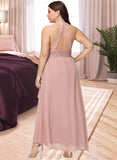 Tina A-Line V-neck Asymmetrical Chiffon Bridesmaid Dress With Split Front UKP0016530