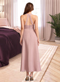 Tina A-Line V-neck Asymmetrical Chiffon Bridesmaid Dress With Split Front UKP0016530