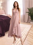 Tina A-Line V-neck Asymmetrical Chiffon Bridesmaid Dress With Split Front UKP0016530