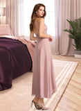 Tina A-Line V-neck Asymmetrical Chiffon Bridesmaid Dress With Split Front UKP0016530