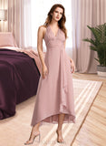 Tina A-Line V-neck Asymmetrical Chiffon Bridesmaid Dress With Split Front UKP0016530