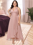 Tina A-Line V-neck Asymmetrical Chiffon Bridesmaid Dress With Split Front UKP0016530