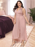 Tina A-Line V-neck Asymmetrical Chiffon Bridesmaid Dress With Split Front UKP0016530