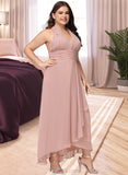 Tina A-Line V-neck Asymmetrical Chiffon Bridesmaid Dress With Split Front UKP0016530