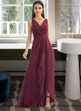 Paloma A-Line V-neck Asymmetrical Chiffon Bridesmaid Dress With Split Front UKP0016532