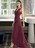 Paloma A-Line V-neck Asymmetrical Chiffon Bridesmaid Dress With Split Front UKP0016532