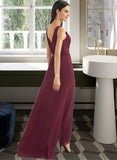 Paloma A-Line V-neck Asymmetrical Chiffon Bridesmaid Dress With Split Front UKP0016532