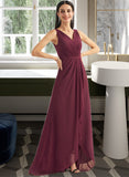 Paloma A-Line V-neck Asymmetrical Chiffon Bridesmaid Dress With Split Front UKP0016532