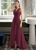 Paloma A-Line V-neck Asymmetrical Chiffon Bridesmaid Dress With Split Front UKP0016532