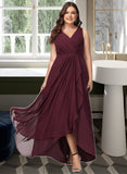 Paloma A-Line V-neck Asymmetrical Chiffon Bridesmaid Dress With Split Front UKP0016532