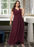 Paloma A-Line V-neck Asymmetrical Chiffon Bridesmaid Dress With Split Front UKP0016532