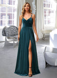 Nell A-Line V-neck Floor-Length Velvet Bridesmaid Dress With Split Front UKP0016533