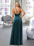 Nell A-Line V-neck Floor-Length Velvet Bridesmaid Dress With Split Front UKP0016533