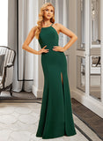 Kamryn Trumpet/Mermaid High Neck Floor-Length Chiffon Bridesmaid Dress With Split Front UKP0016535