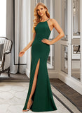 Kamryn Trumpet/Mermaid High Neck Floor-Length Chiffon Bridesmaid Dress With Split Front UKP0016535