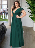 Taylor A-Line V-neck Floor-Length Chiffon Bridesmaid Dress With Split Front UKP0016537