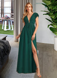 Taylor A-Line V-neck Floor-Length Chiffon Bridesmaid Dress With Split Front UKP0016537