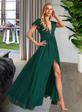 Taylor A-Line V-neck Floor-Length Chiffon Bridesmaid Dress With Split Front UKP0016537