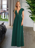 Taylor A-Line V-neck Floor-Length Chiffon Bridesmaid Dress With Split Front UKP0016537