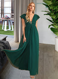 Taylor A-Line V-neck Floor-Length Chiffon Bridesmaid Dress With Split Front UKP0016537