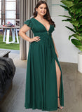 Taylor A-Line V-neck Floor-Length Chiffon Bridesmaid Dress With Split Front UKP0016537