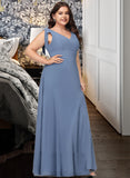 Adeline A-Line V-neck Floor-Length Chiffon Bridesmaid Dress With Bow(s) Split Front UKP0016538