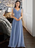 Adeline A-Line V-neck Floor-Length Chiffon Bridesmaid Dress With Bow(s) Split Front UKP0016538