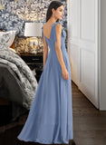 Adeline A-Line V-neck Floor-Length Chiffon Bridesmaid Dress With Bow(s) Split Front UKP0016538