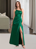 Gabrielle A-Line One-Shoulder Floor-Length Satin Bridesmaid Dress With Split Front UKP0016540