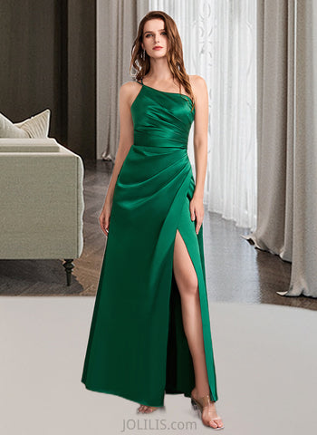 Gabrielle A-Line One-Shoulder Floor-Length Satin Bridesmaid Dress With Split Front UKP0016540