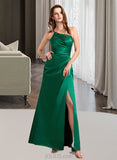 Gabrielle A-Line One-Shoulder Floor-Length Satin Bridesmaid Dress With Split Front UKP0016540