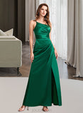 Gabrielle A-Line One-Shoulder Floor-Length Satin Bridesmaid Dress With Split Front UKP0016540