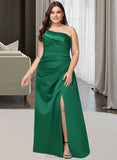 Gabrielle A-Line One-Shoulder Floor-Length Satin Bridesmaid Dress With Split Front UKP0016540